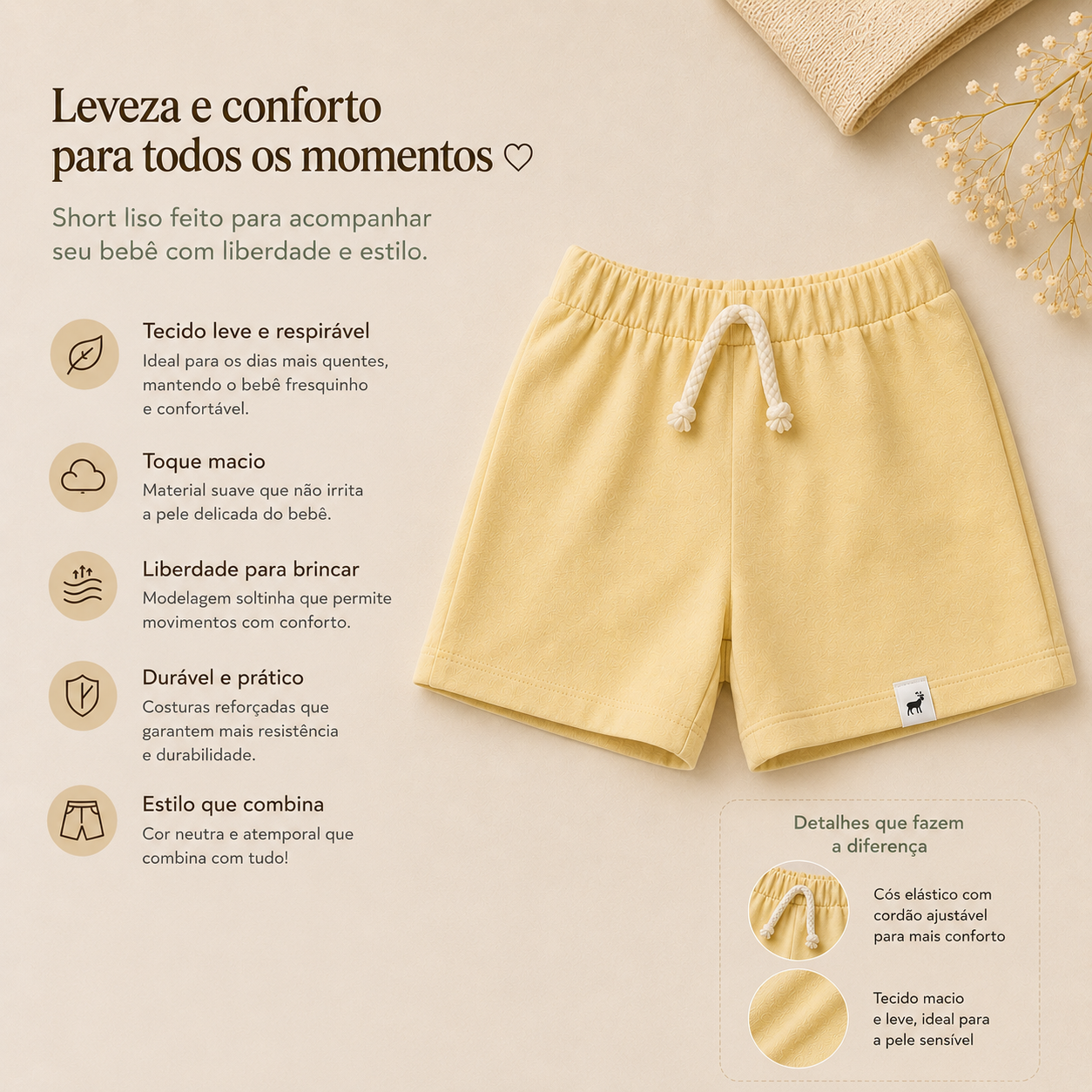 Baby Linen Beach Yellow Shorts