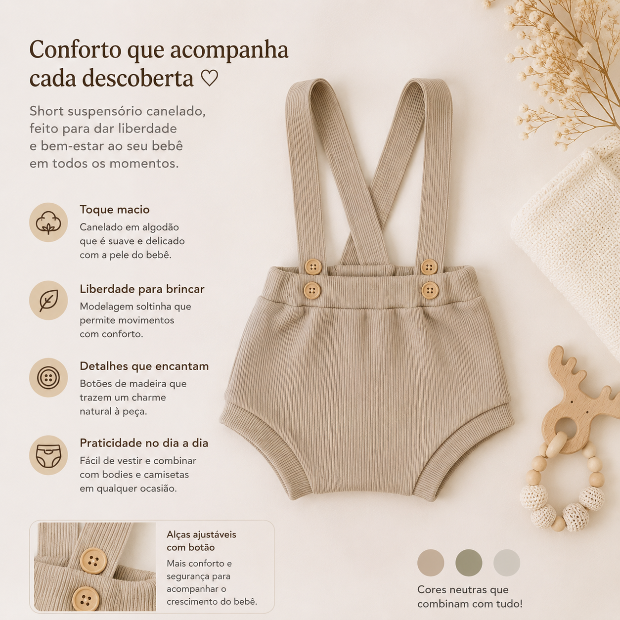 Short Suspensorio Unissex Bebê Bege