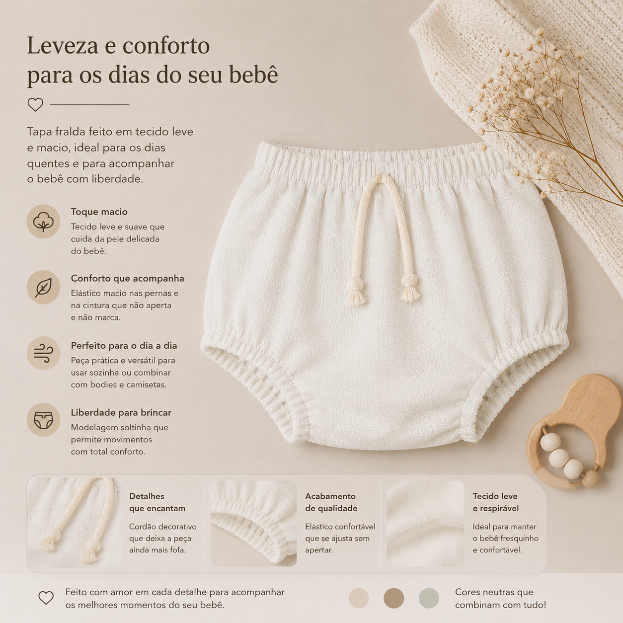 Tapa Fralda Bebê em Linho Off White