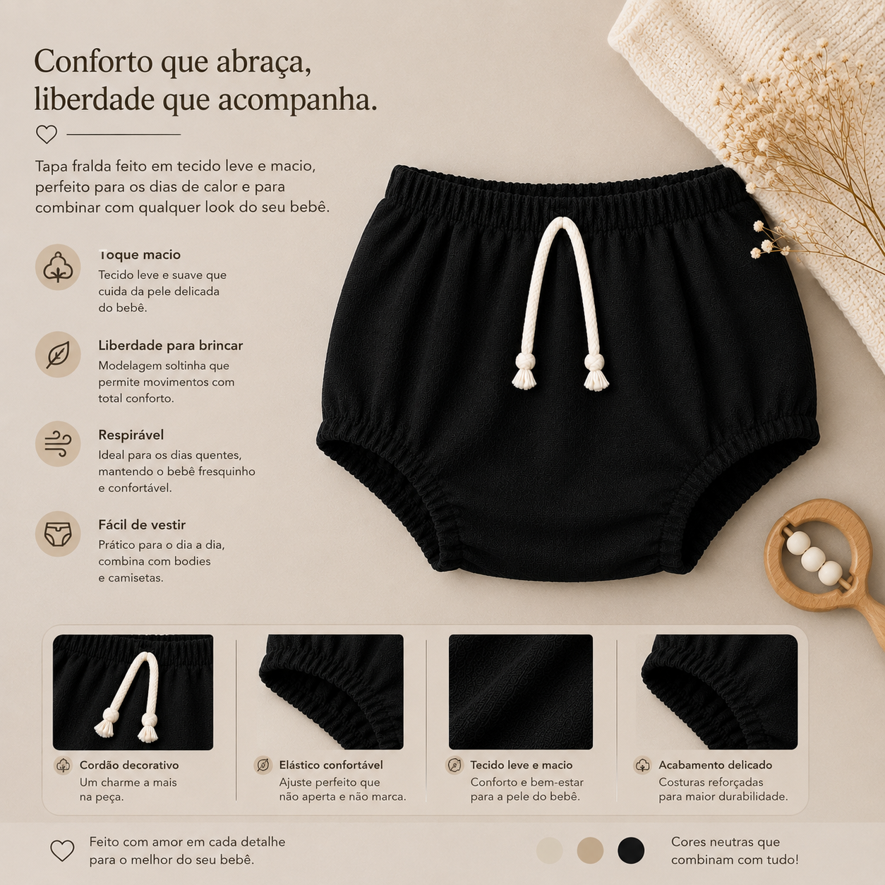 Tapa Fralda Bebê em Linho Black
