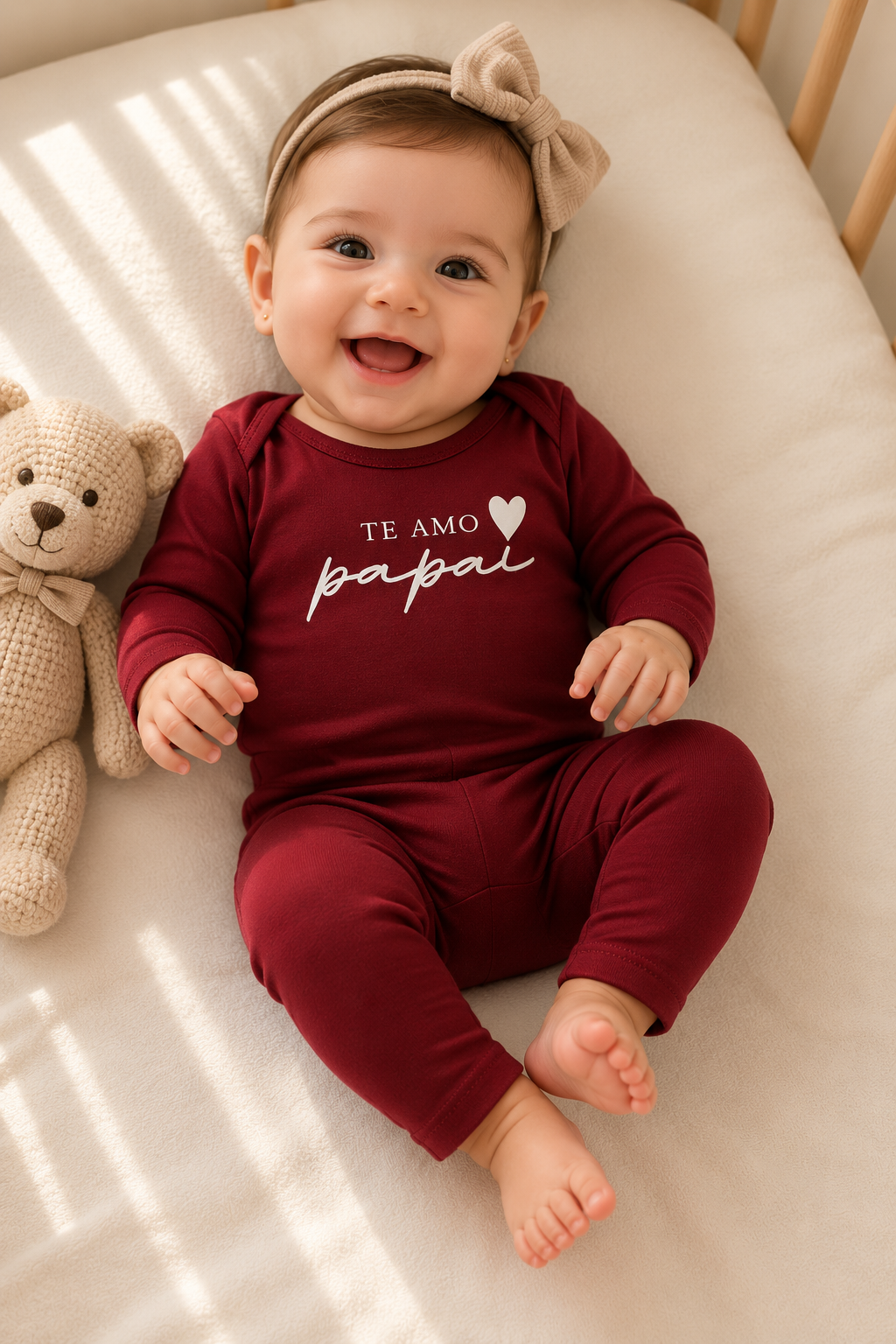 Conjunto Bebê Algodão Orgânic Te amo Pai Bordo