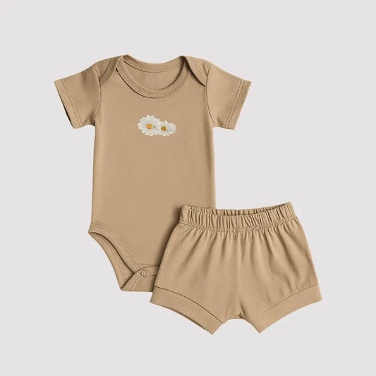 Conjunto Bebe Algodao Flower Bege