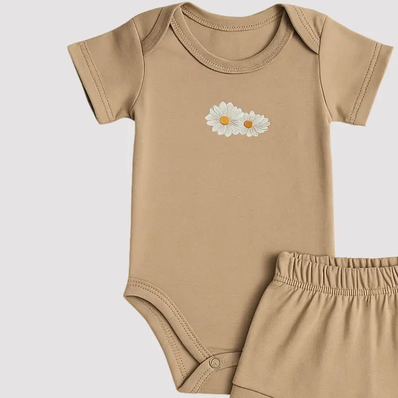 Conjunto Bebe Algodao Flower Bege