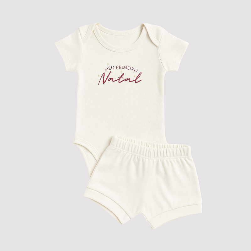 Conjunto Bebe Algodao Meu Primeiro Natal Off White