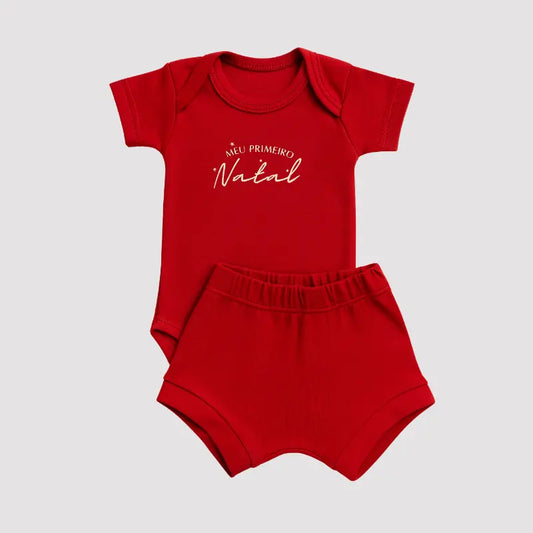 Conjunto Bebê Algodão Meu Primeiro Natal Red