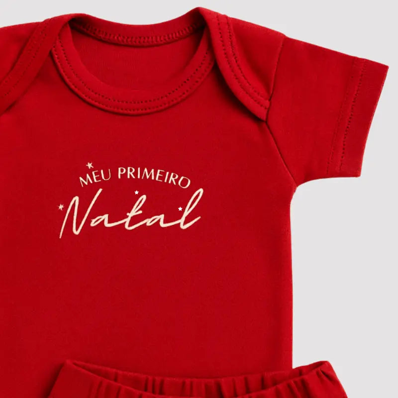 Conjunto Bebe Algodao Meu Primeiro Natal Red