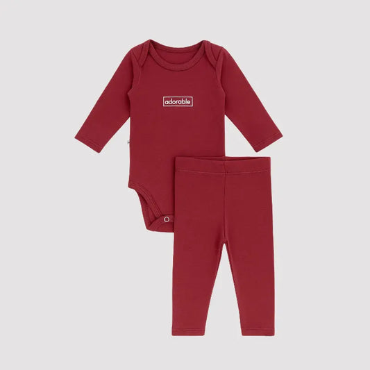 Conjunto Bebe Algodao Organic Adorable Bordo