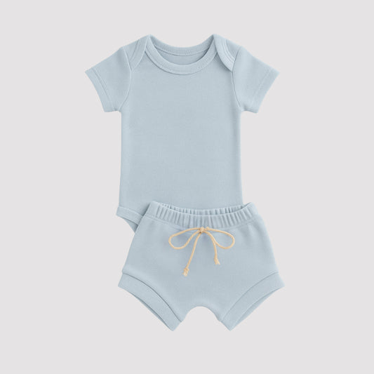Conjunto Bebe Algodão Orgânic Azul Claro Curto