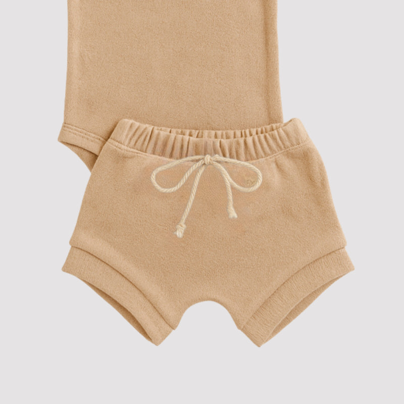 Conjunto Bebe Algodão Orgânic Bege Curto