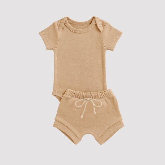 Conjunto Bebe Algodão Orgânic Bege Curto