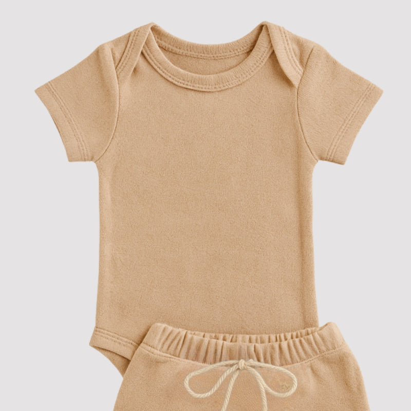 Conjunto Bebe Algodão Orgânic Bege Curto