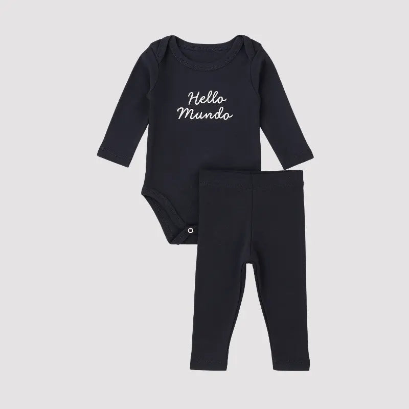 Conjunto Bebê Algodão Orgânic Hello Mundo Black