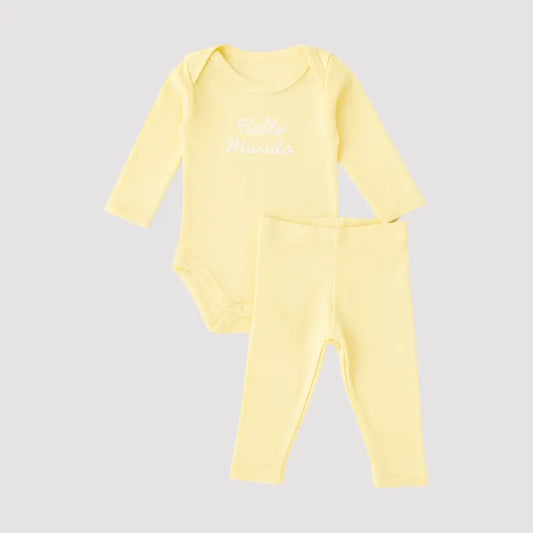 Conjunto Bebê Algodão Orgânic Hello Mundo Yellow