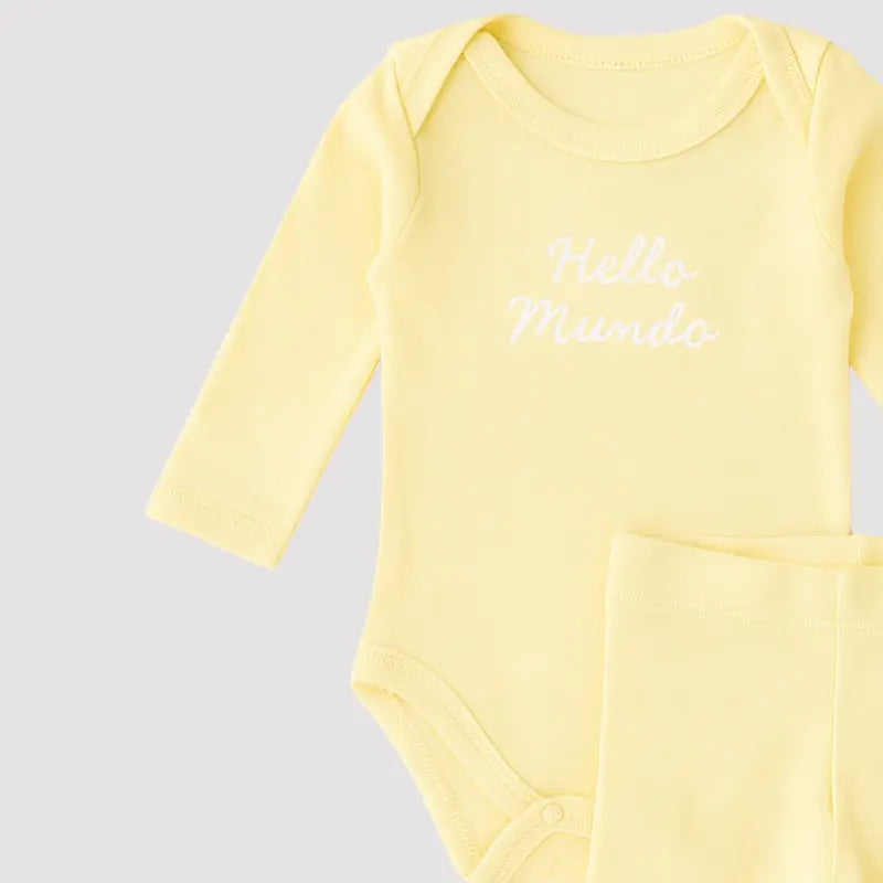 Conjunto Bebe Algodao Organic Hello Mundo Yellow
