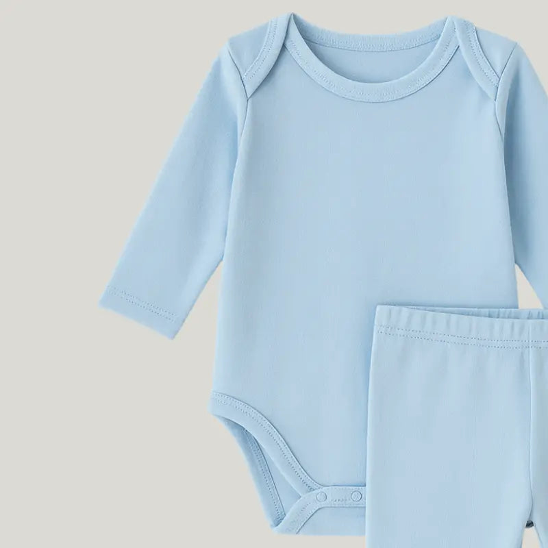 Conjunto Bebe Algodao Organic Longo Azul Bebe unissex