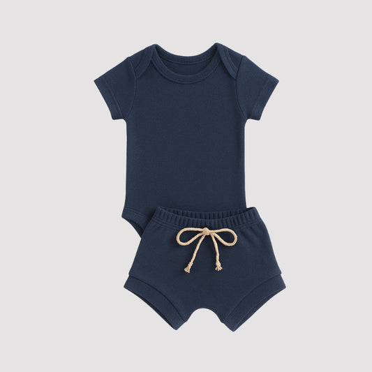 Conjunto Bebe Algodao Organic Marinho Curto