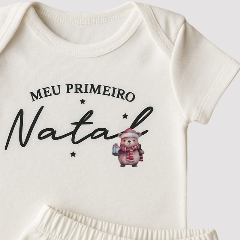 Conjunto Bebe Meu Primeiro Natal Off White