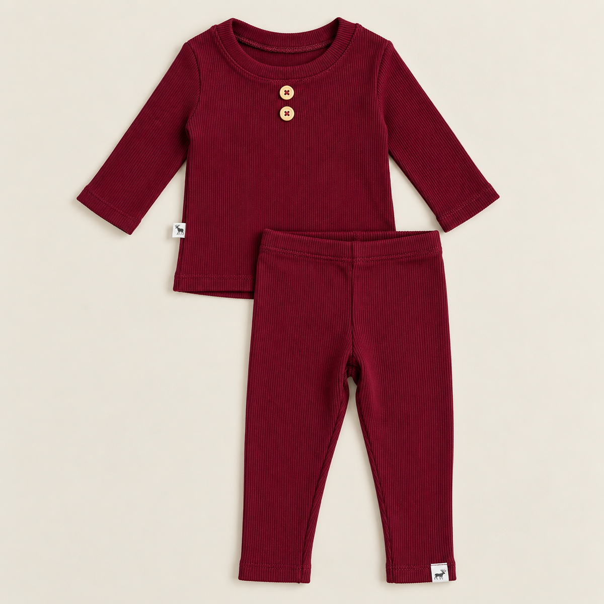 Conjunto Bebê Canelado Buttons Bordo Longo