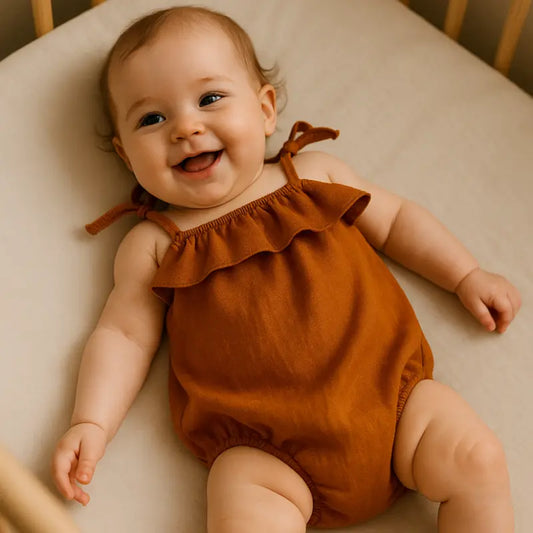 Body Bebê Menina Ambar Linho Ocre