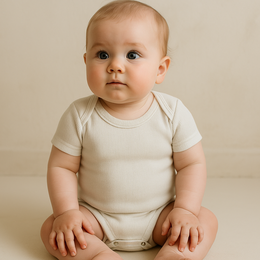 Body Bebê Canelado Algodão Off White Curto