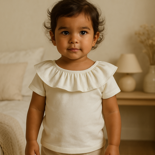 Camisa Bebê Menina Gola Babado Off White
