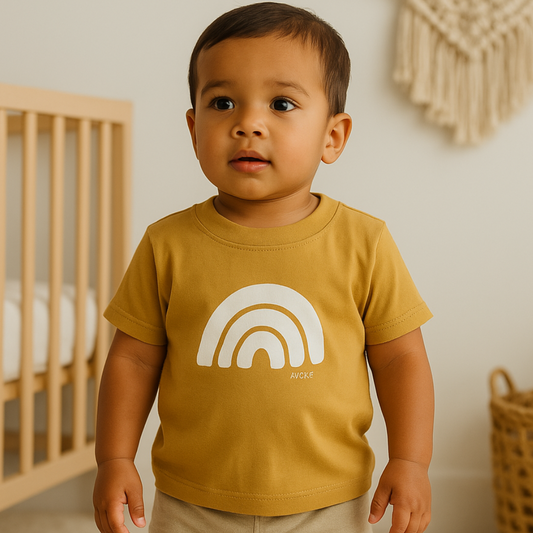 Camisa Bebê Mostarda Algodão Arco Iris
