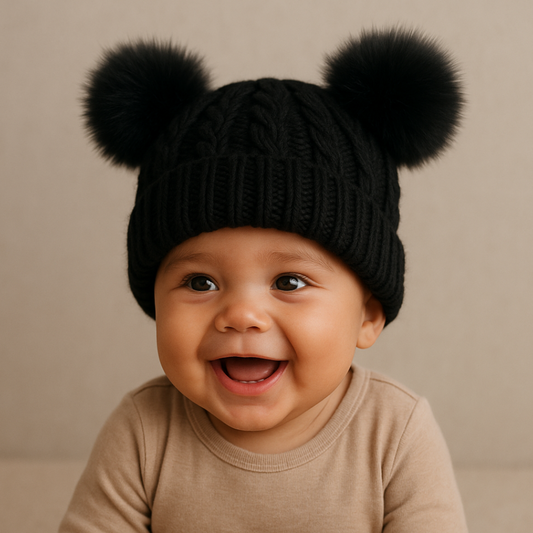 Touca Bebê Tricot Pompom Black