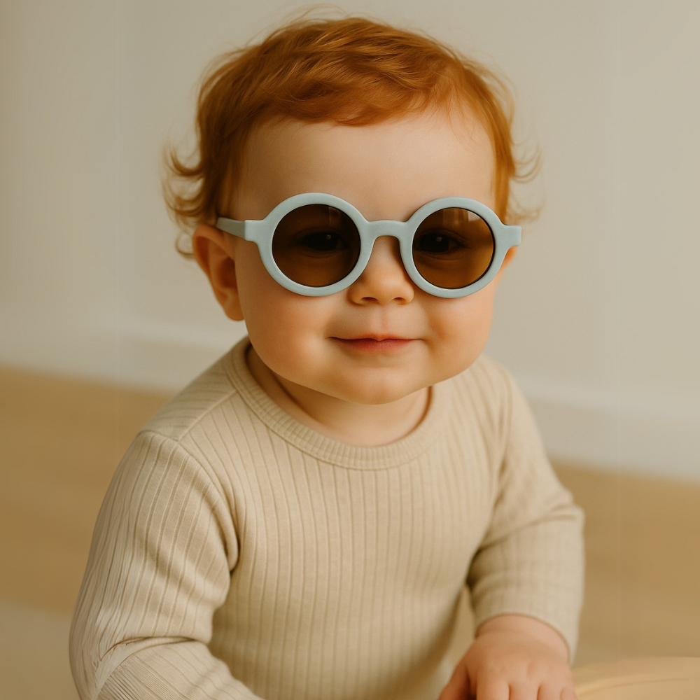 Óculos de Sol para Bebe Retrô Redondo Azul Àgua com Proteção Uv