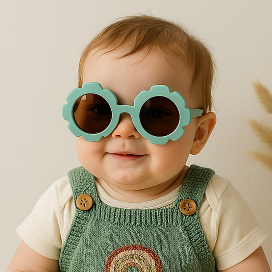 Óculos De Sol Para Bebe Retrô Flowers Verde Água Proteção Uv