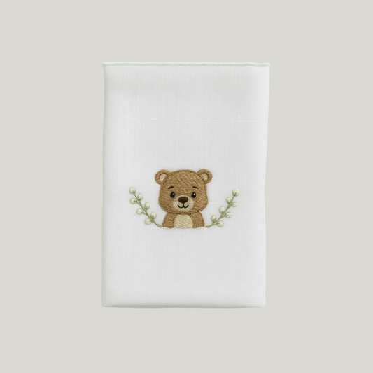 Paninho De Boca Bebê Algodão Bear Bordado