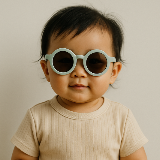 Óculos de Sol para Bebe Retrô Redondo Verde Oliva com Proteção Uv