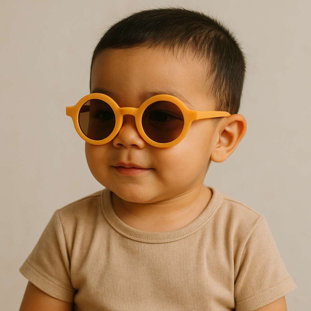 Óculos de Sol para Bebe Retrô Redondo Mostarda com Proteção Uv