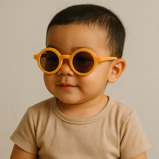 Óculos de Sol para Bebe Retrô Redondo Mostarda com Proteção Uv