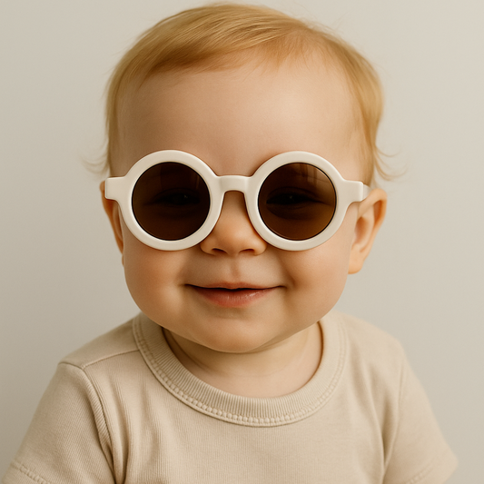 Óculos de Sol para Bebe Retrô Redondo Off White com Proteção Uv