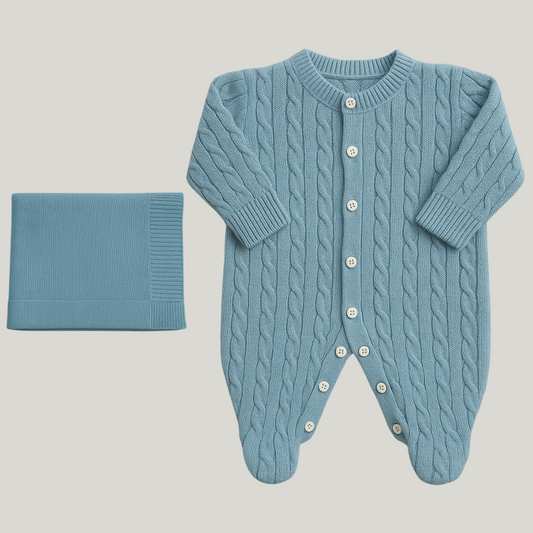 Kit Saída Maternidade Menino Tricot 2 Peças Theodore Blue
