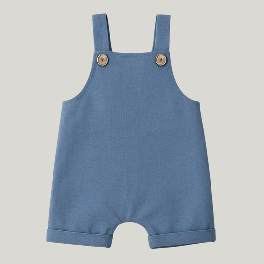 Jardineira Bebê Leif Linho Azul Curto