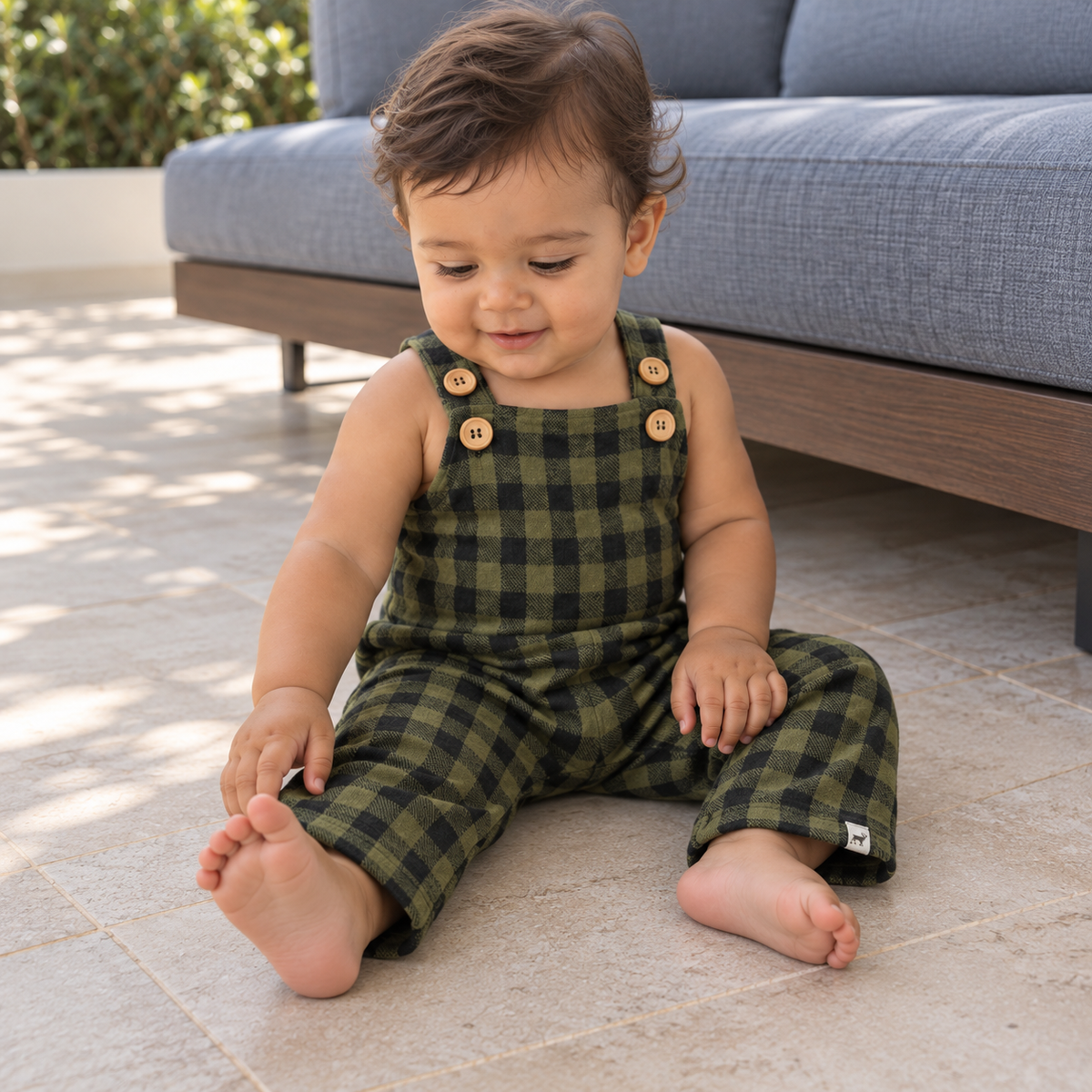 Jardineira Bebê Flanelada Chess Musgo