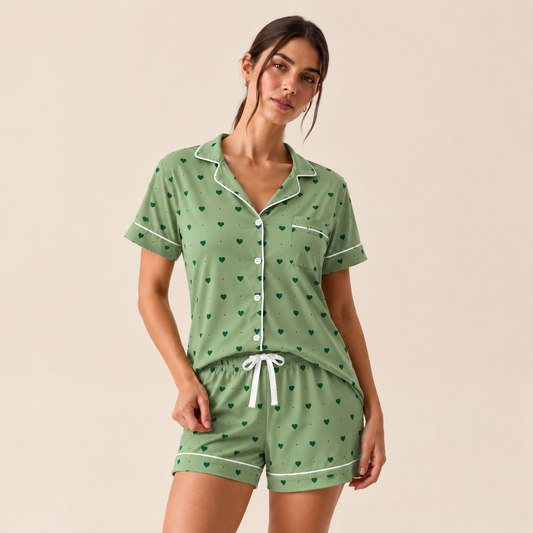 Pijama Feminino Curto Aberto Margot Amour Verde