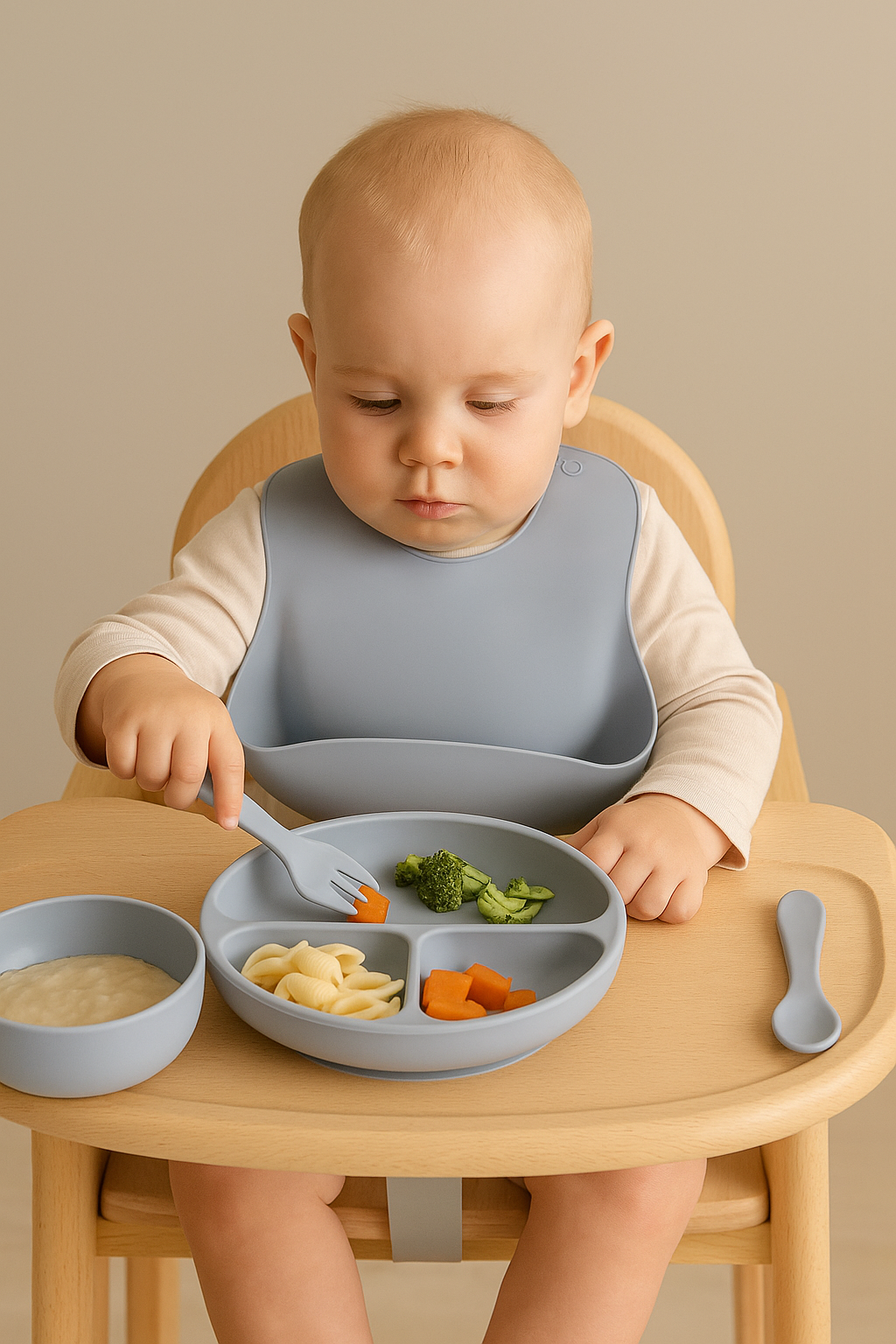 Kit Alimentaçāo bebê em Silicone Cinza