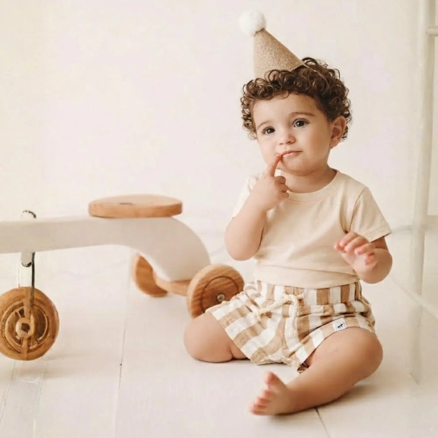 Short Bebê Linho Beach Listras Caqui