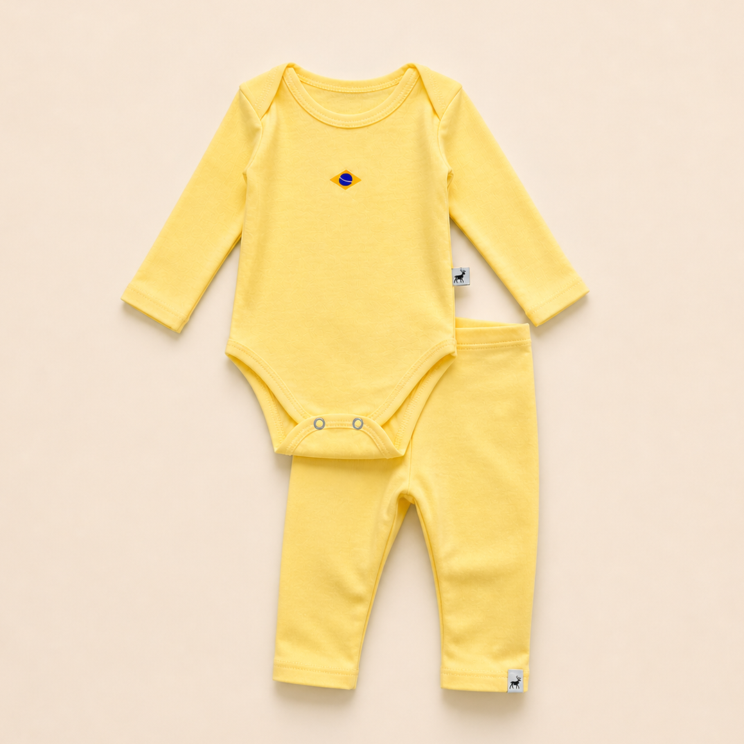 Conjunto Orgânic Algodão Longo Brasil Amarelo