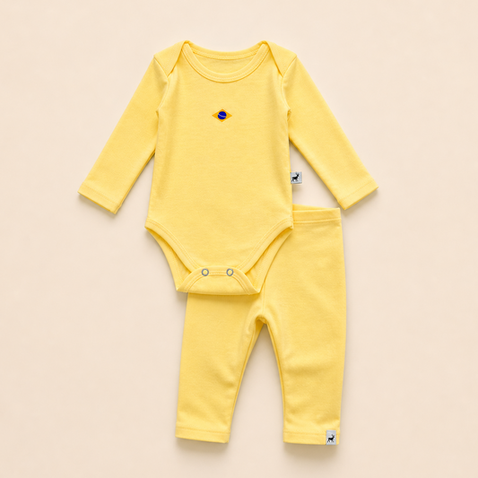 Conjunto Orgânic Algodão Longo Brasil Amarelo