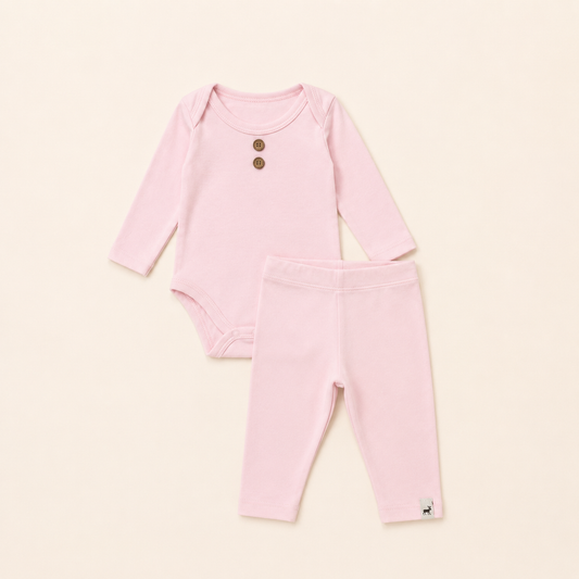 Conjunto Bebê Algodão Organic Buttons Longo Rosa