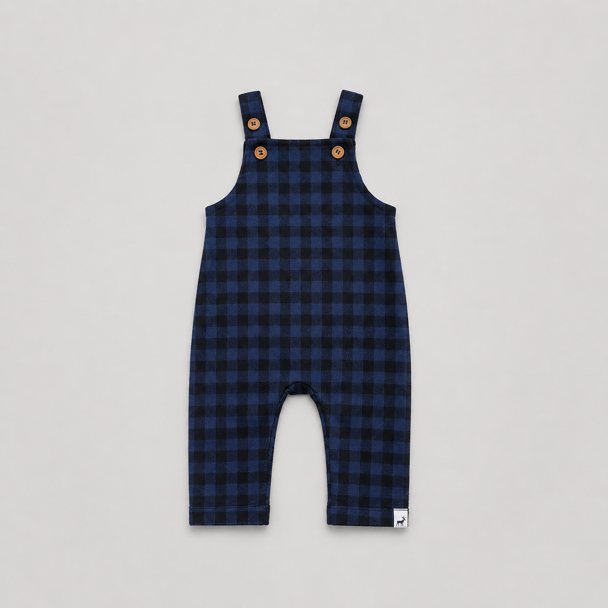 Jardineira Bebê Flanelada Chess Azul Marinho