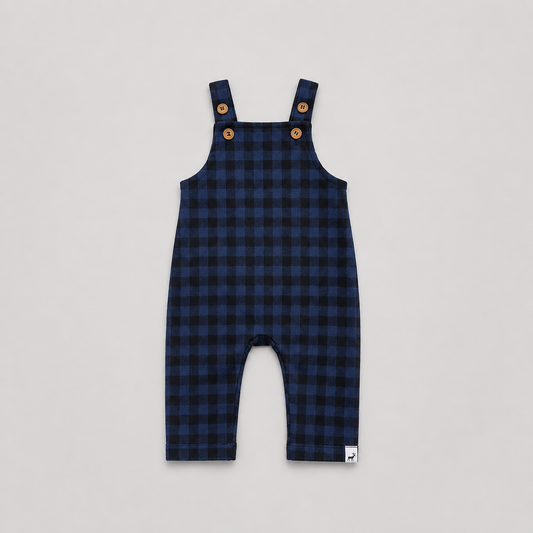 Jardineira Bebê Flanelada Chess Azul Marinho