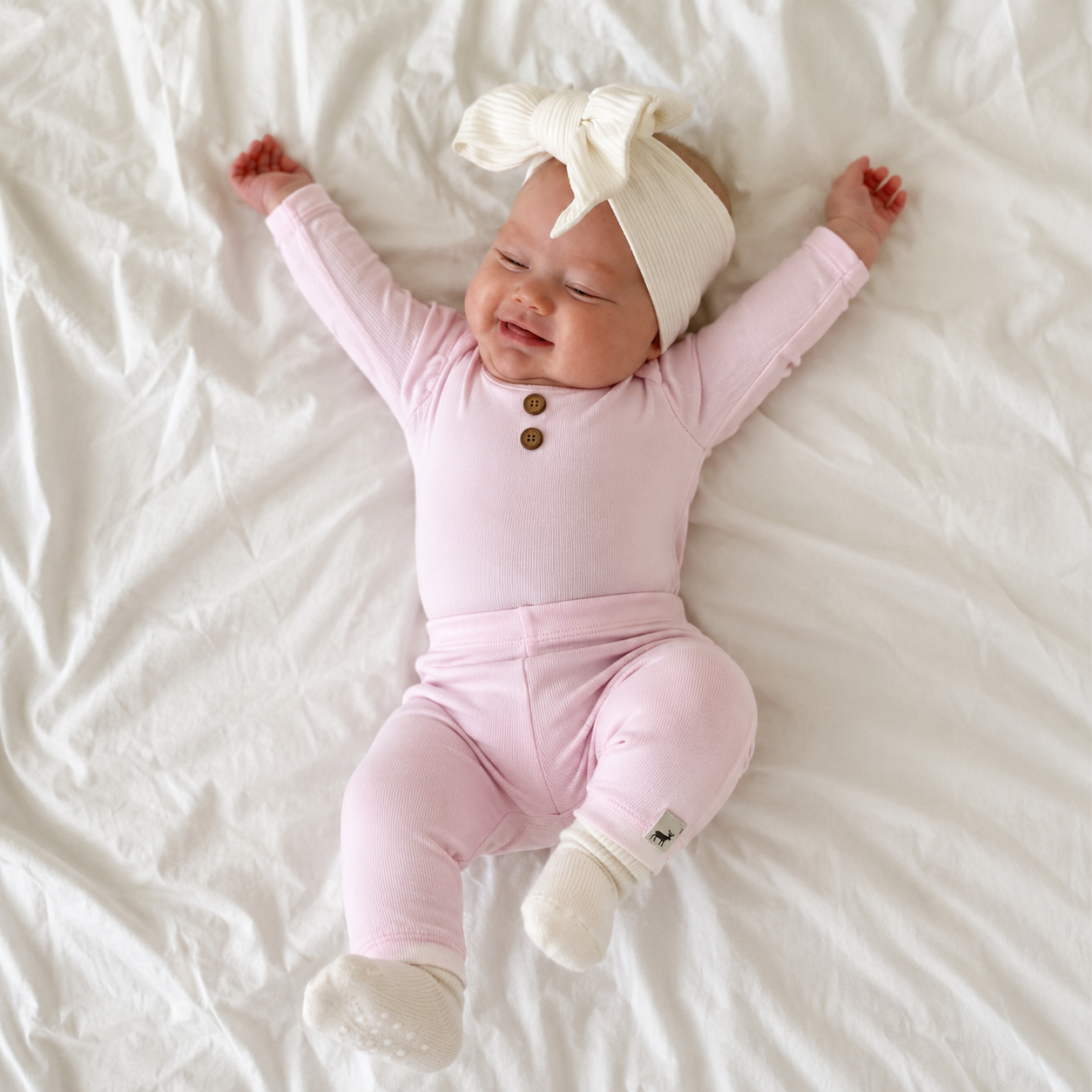 Conjunto Bebê Algodão Organic Buttons Longo Rosa