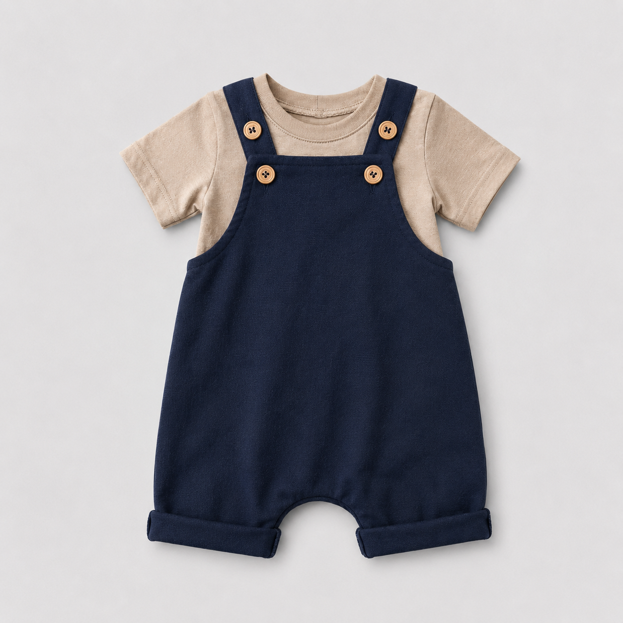 Kit 2 Peças Jardineira Linho Marinho + Camisa Algodão Bege