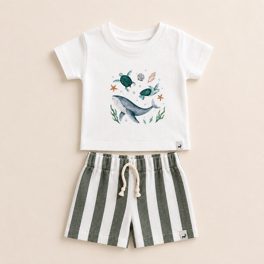 Conjunto Bebê Algodão Fundo do Mar