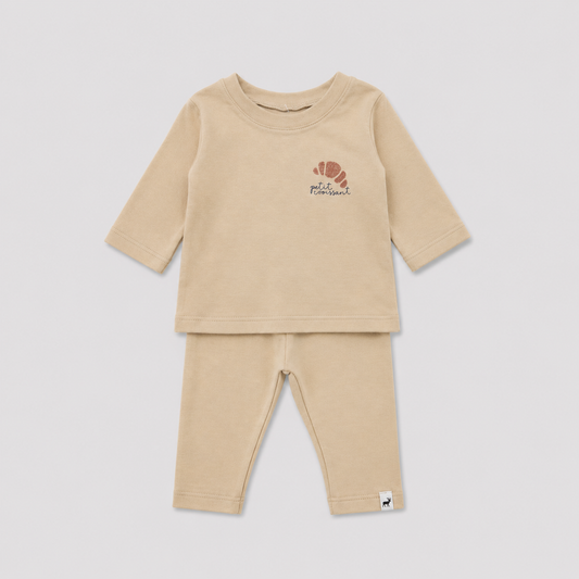 Conjunto Algodão Petit Croissant Bege Longo