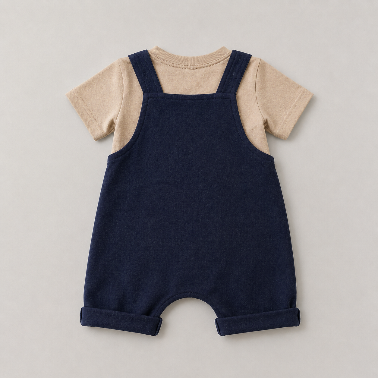 Kit 2 Peças Jardineira Linho Marinho + Camisa Algodão Bege